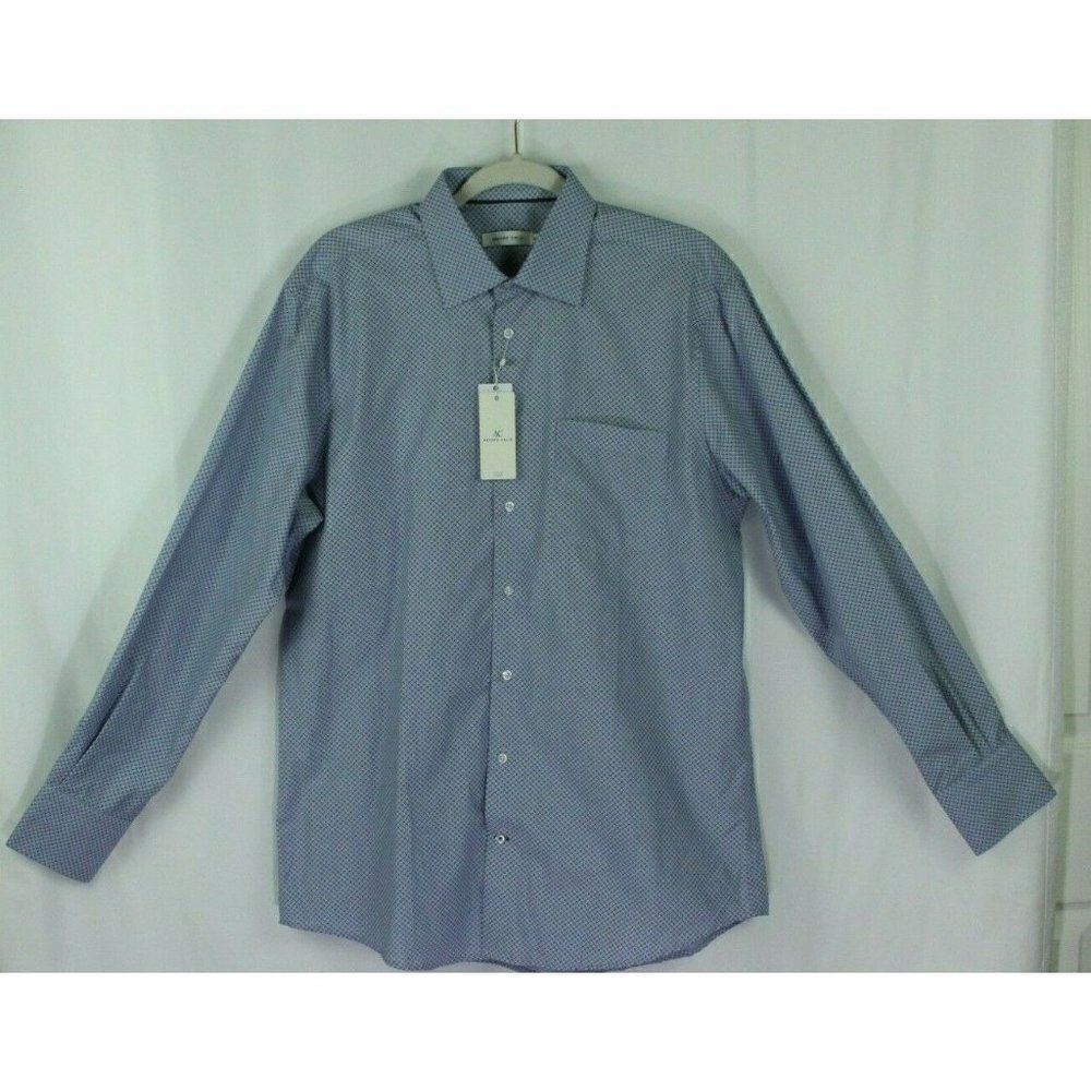 Arturo Calle Dress Shirt Print Blue Long Sleeves Pocket Men's Size 41 Large NEW